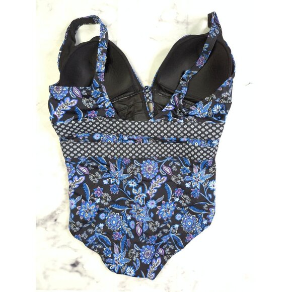 Swimsuits For All Womens Plus 20 Plunge One Piece Swimsuit Black Blue Swimwear - Picture 6 of 9